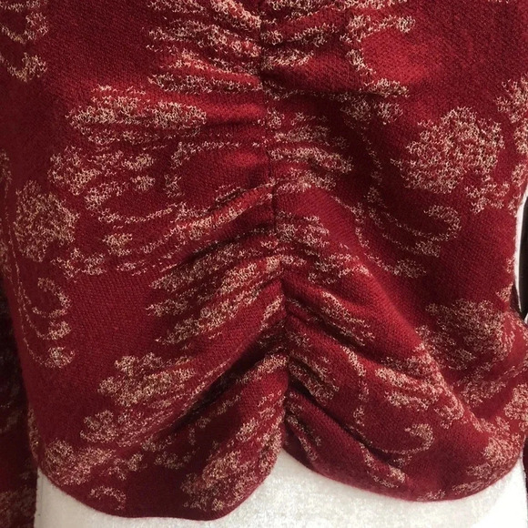 By Anthropologie ruched mock-neck sweater red metallic gold Medium New with Tags - Picture 4 of 8